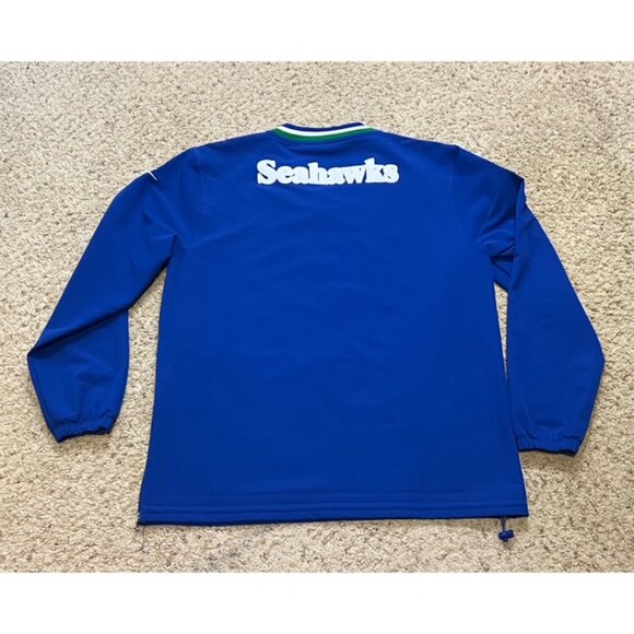 Seattle Seahawks Nike Dri Fit Blue Retro Throwback V Neck Pullover Sz Medium EUC - Picture 6 of 7